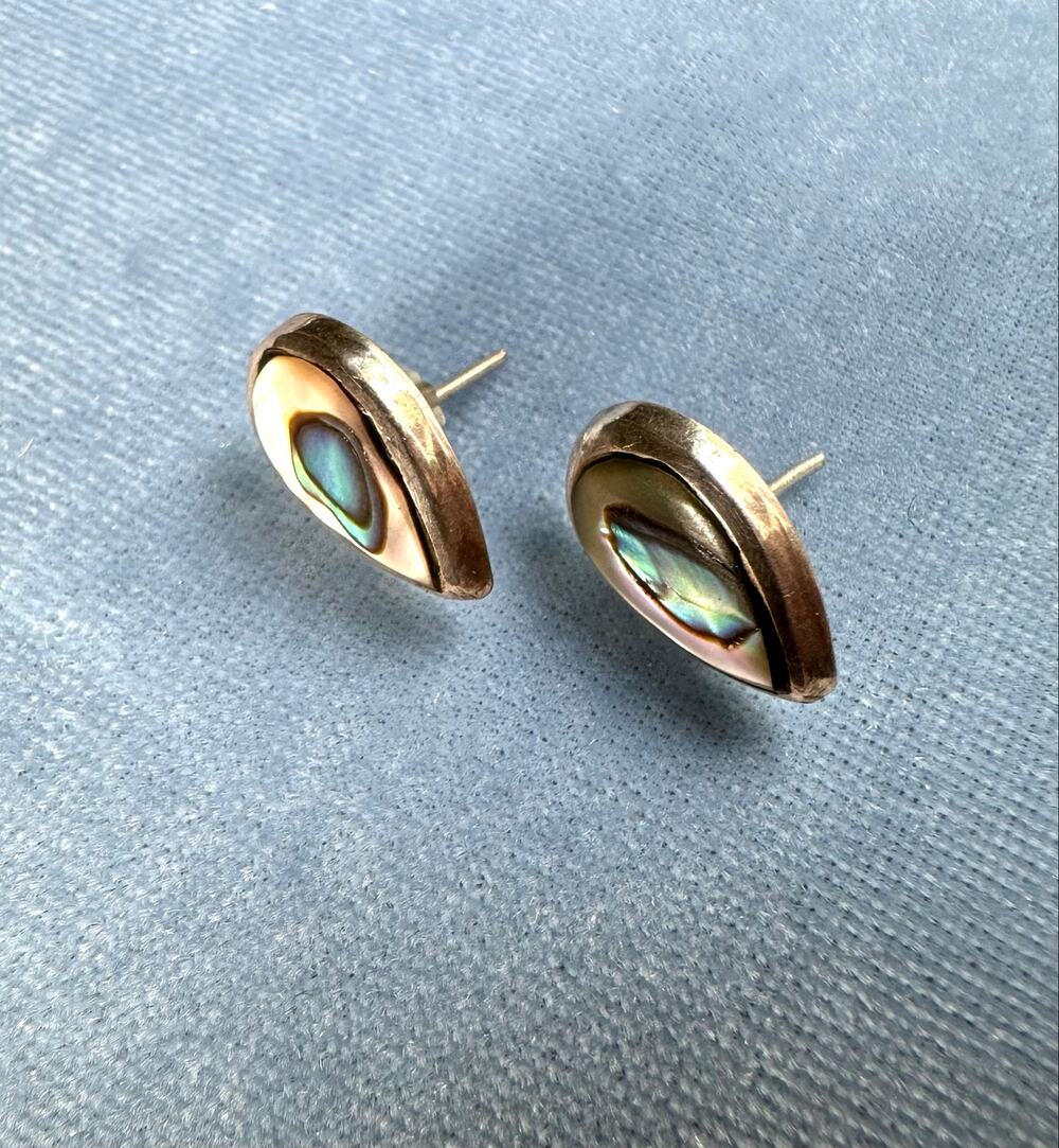 925 Sterling Silver Abalone Shell Teardrop Stud Earrings Iridescent Fine Gift